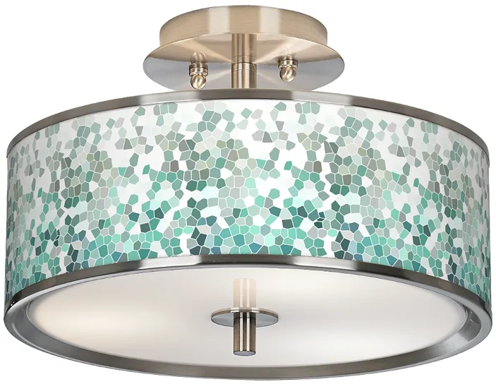 Aqua Mosaic Giclee Glow 14" Wide Ceiling Light