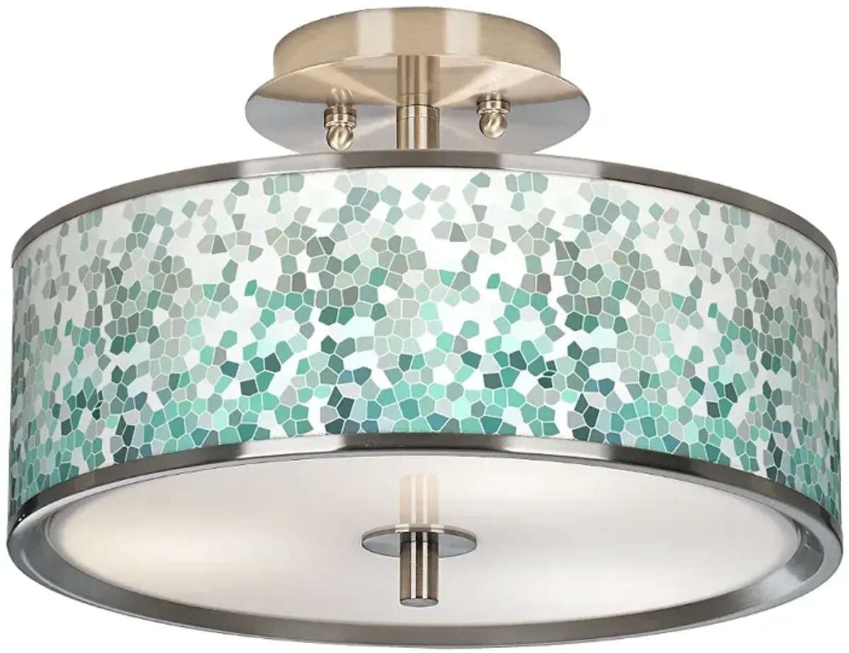 Aqua Mosaic Giclee Glow 14" Wide Ceiling Light