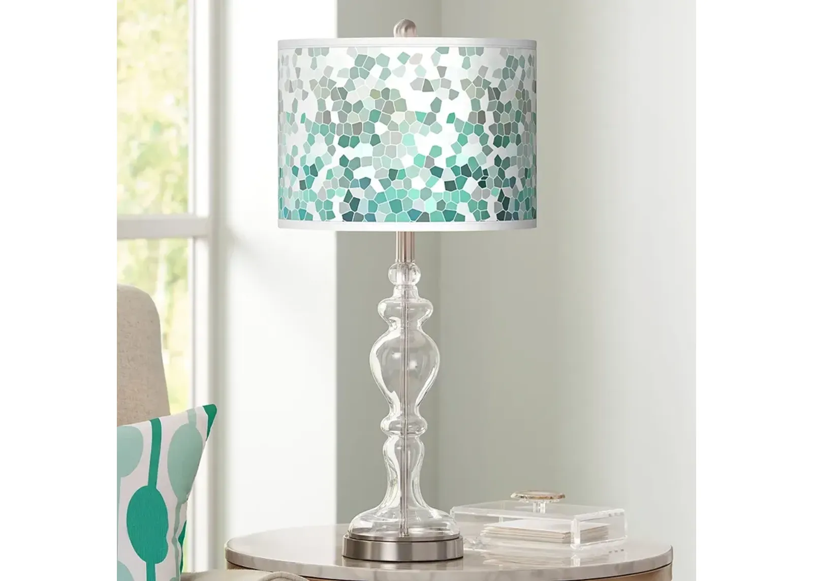 Giclee Glow Apothecary 28" Aqua Mosaic Shade Clear Glass Table Lamp