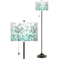 Aqua Mosaic Giclee Glow Bronze Club Floor Lamp