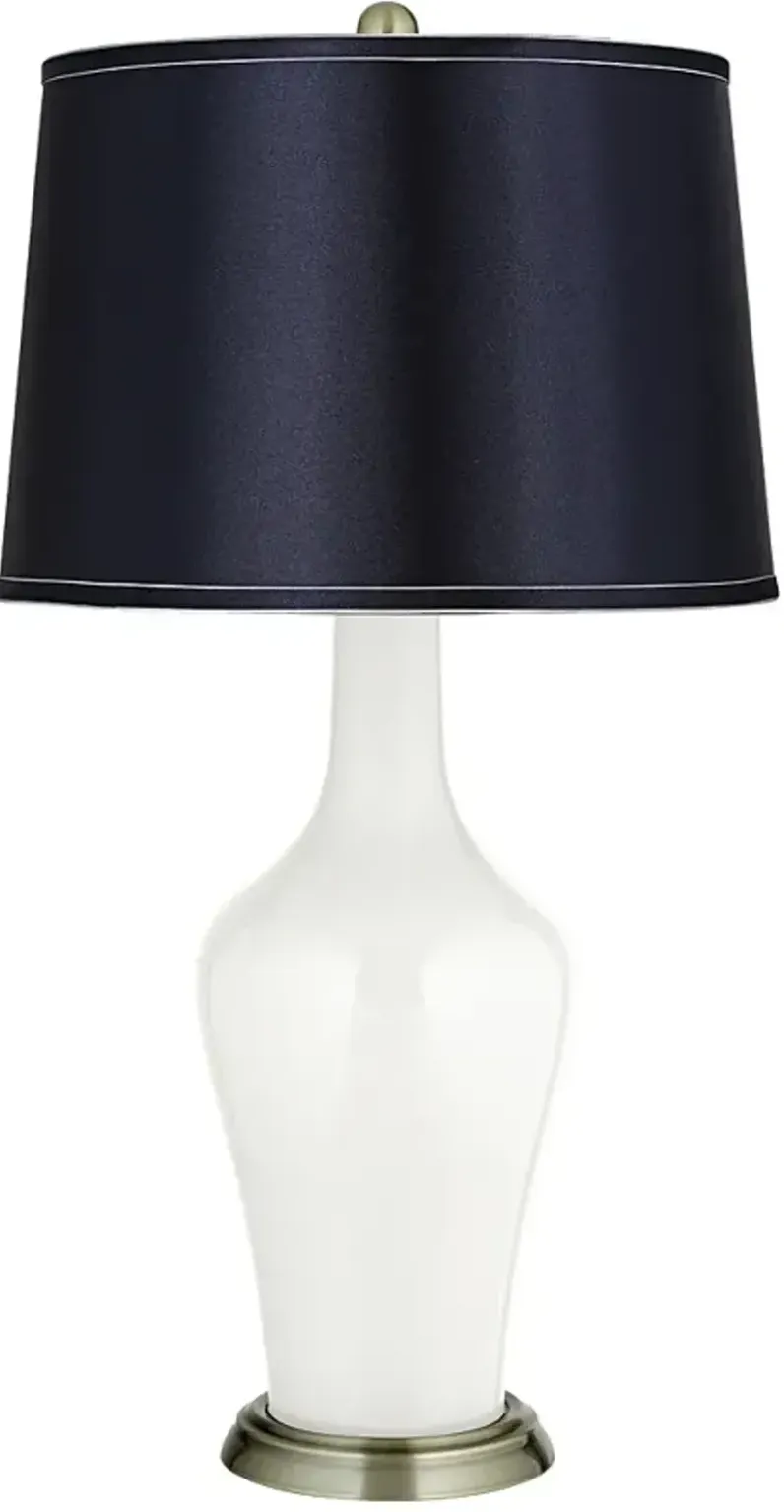 Winter White Satin Navy Shade Anya Table Lamp