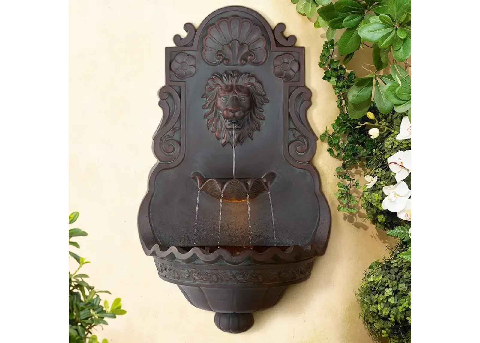 Royal Lion Head 31 1/2" High Indoor Outdoor Bronze Wall Fountain