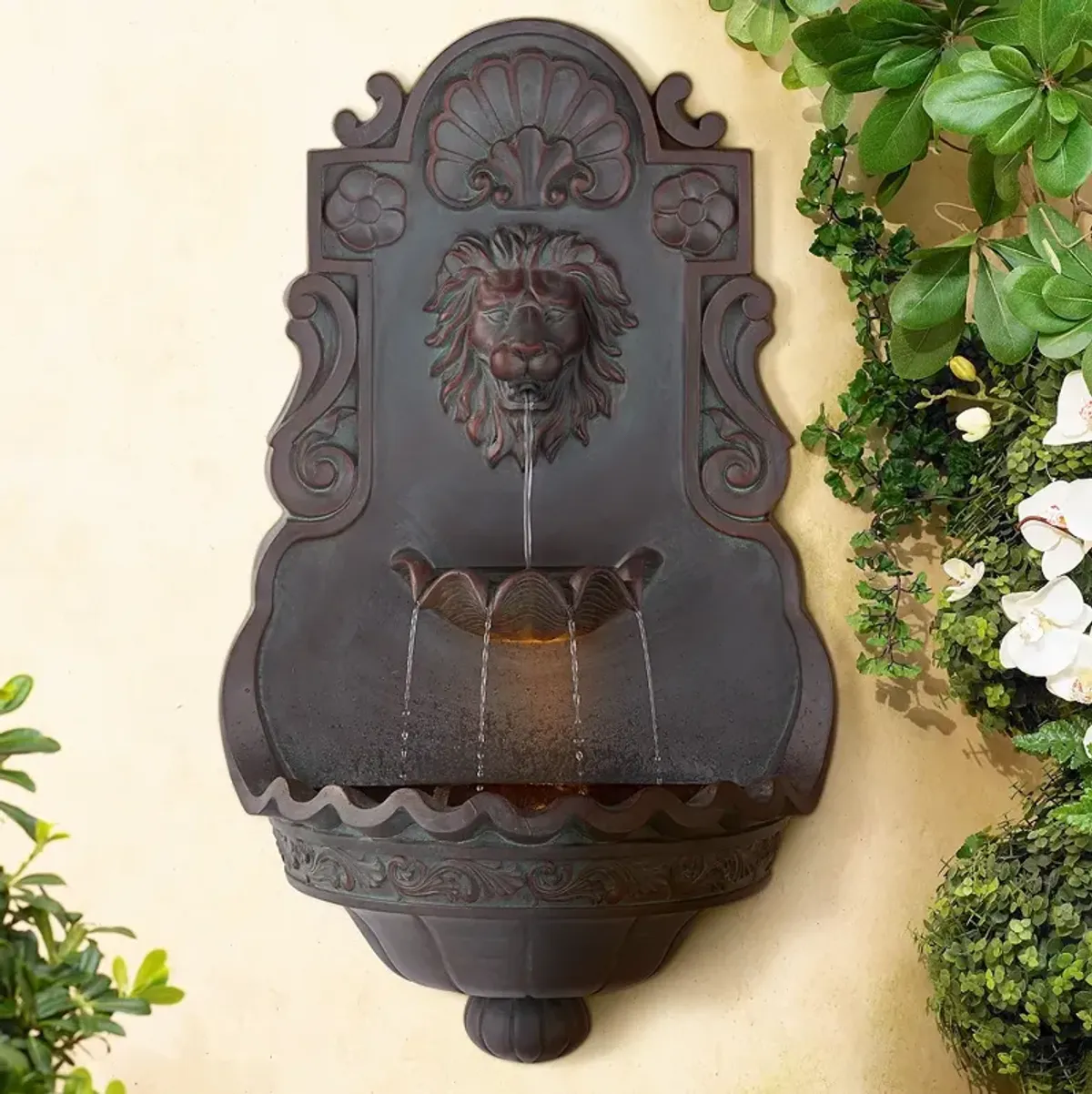 Royal Lion Head 31 1/2" High Indoor Outdoor Bronze Wall Fountain