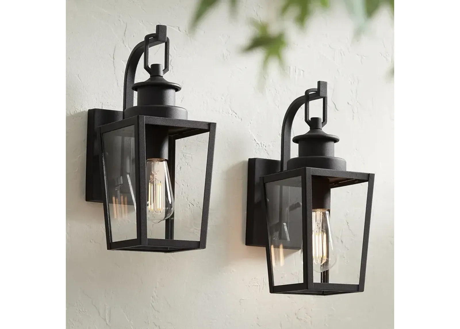 Possini Euro Ackerly 14"H Black Outdoor Lantern Wall Light Set of 2