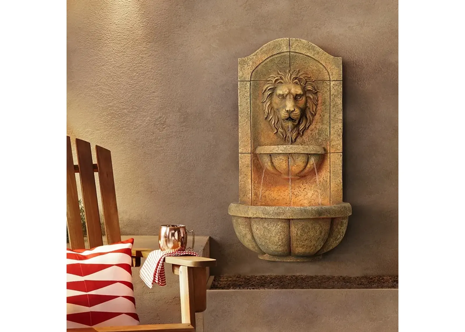 Royal Lion Head Faux Stone 29 1/2" High LED Wall Fountain