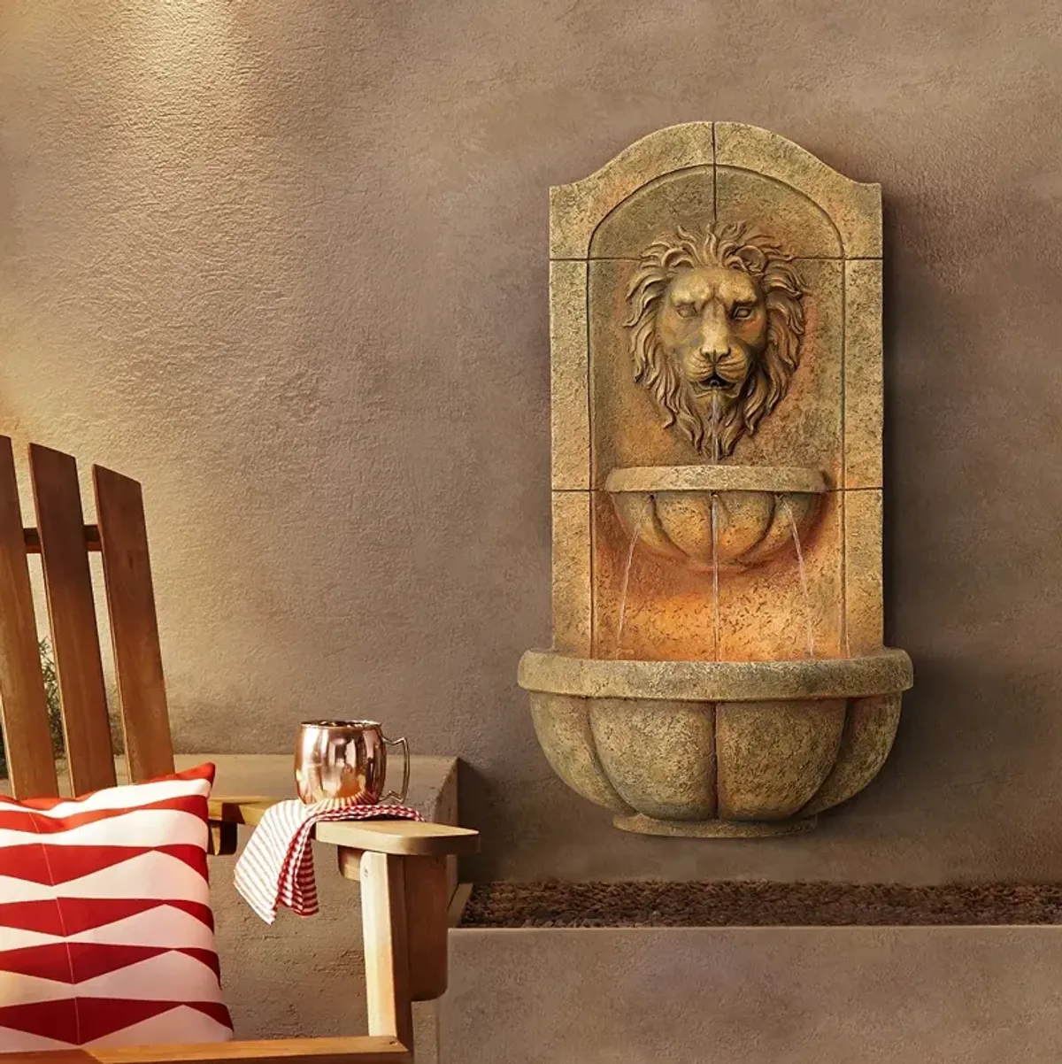 Lion Head Faux Stone 29 1/2" High LED Wall Fountain