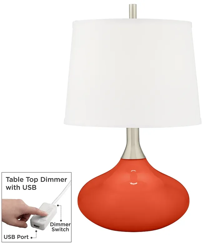 Color Plus Felix 24" Daredevil Orange Table Lamp with Cord Dimmer