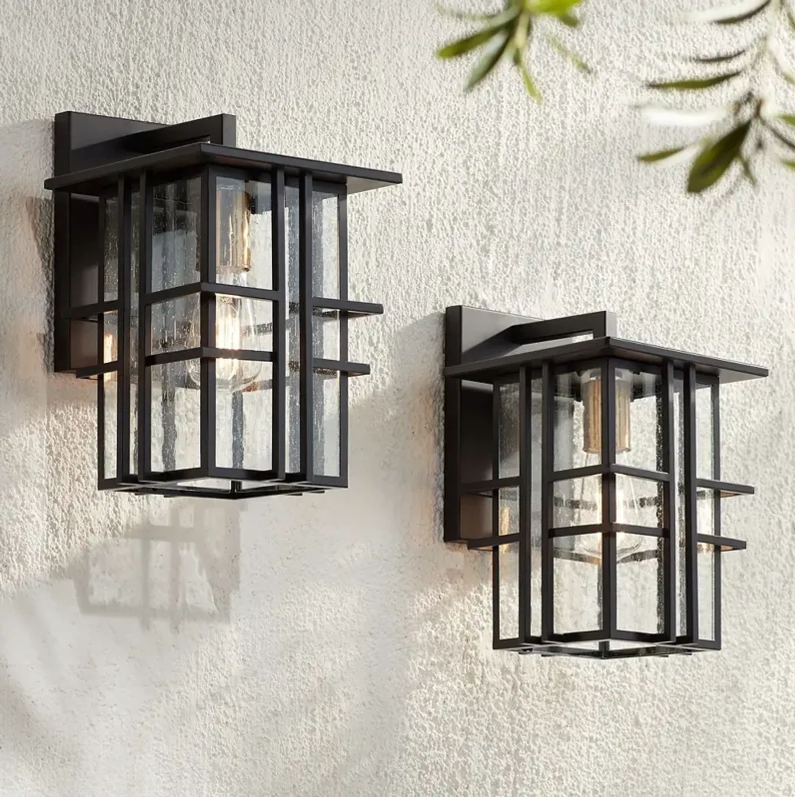 Possini Euro Arley 12" High Black Outdoor Wall Light Set of 2