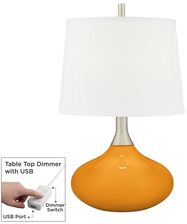 Color Plus Felix 24" Carnival Orange Table Lamp with USB Dimmer