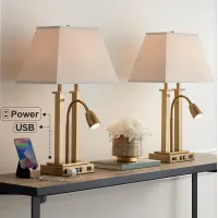 Possini Euro Deacon 26" Brass Gooseneck USB and Outlet Lamps Set of 2