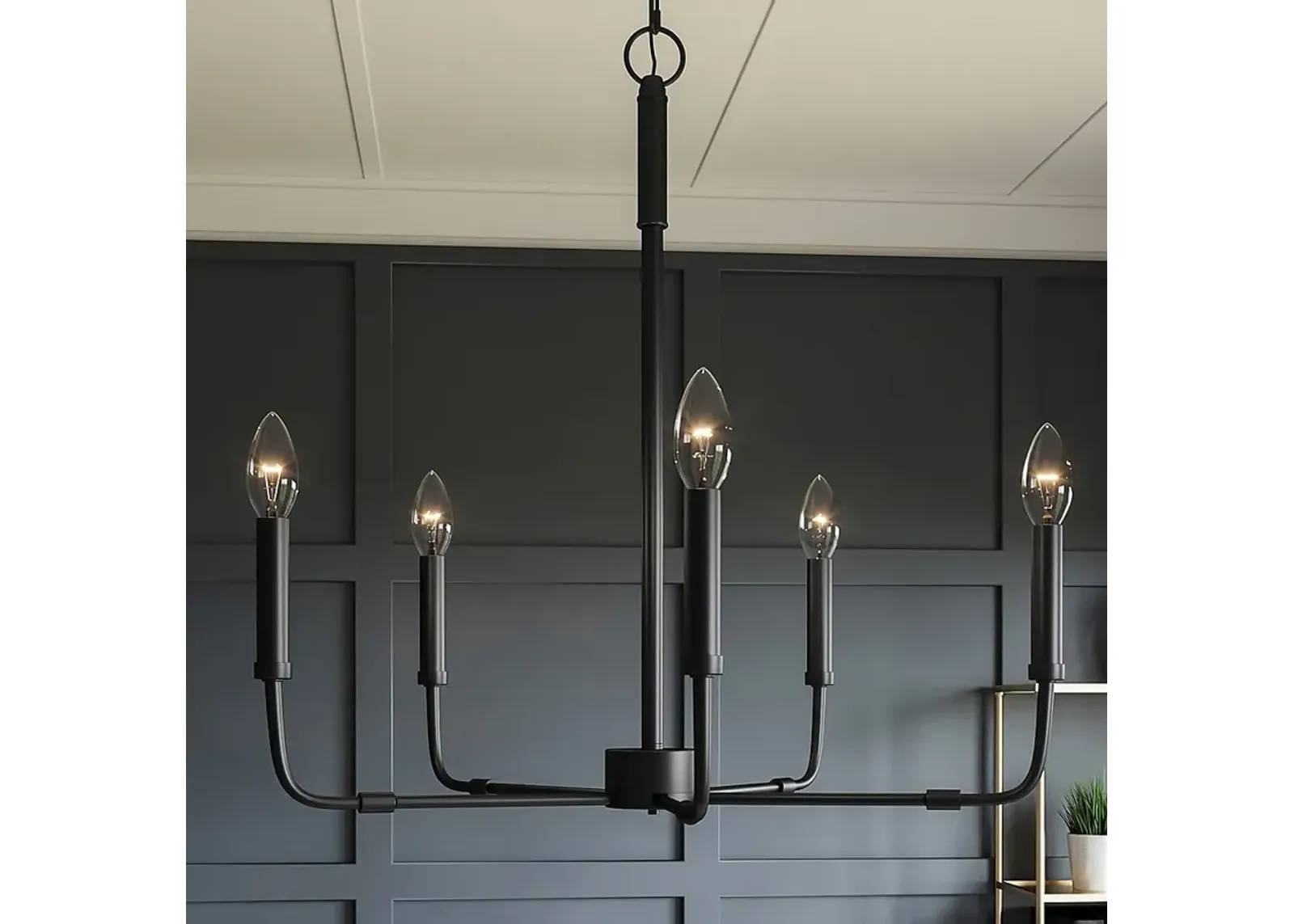 Quoizel Abner 24" Wide Matte Black Metal 5-Light Chandelier