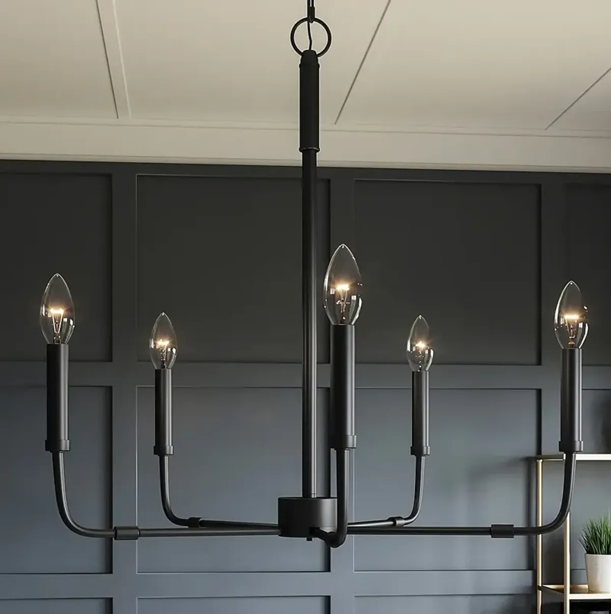 Quoizel Abner 24" Wide Matte Black Metal 5-Light Chandelier