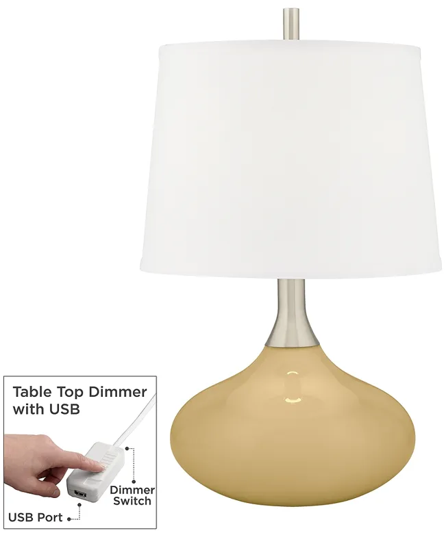 Color Plus Felix 24" Humble Gold Modern Table Lamp with Cord Dimmer