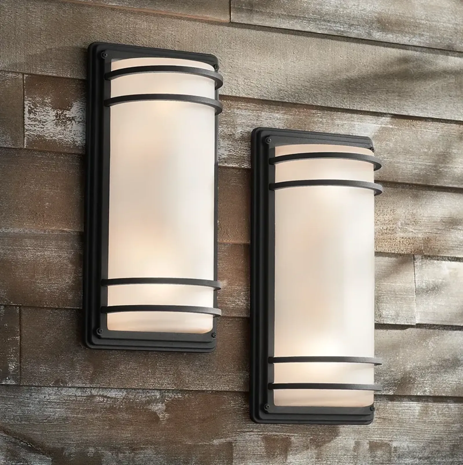 Habitat 16" High Black and Frosted Glass Outdoor Wall Light Set of 2