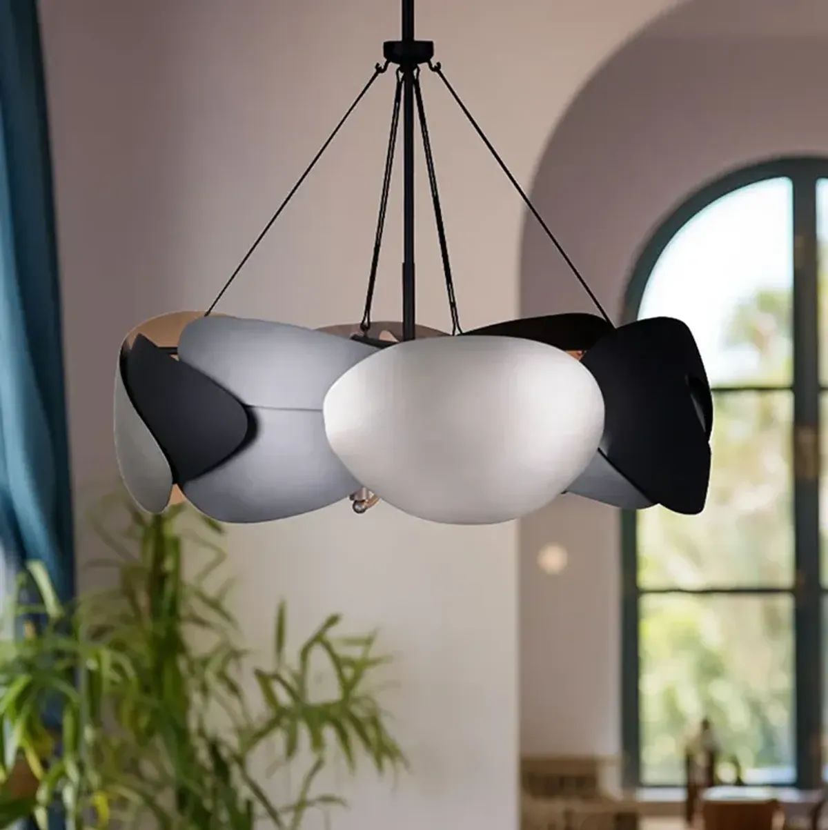 George Kovacs Metalo Misto 6-Light Black with Atlas and Midnight Pendant