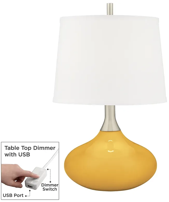 Color Plus Felix 24" Goldenrod Yellow Table Lamp with USB Dimmer