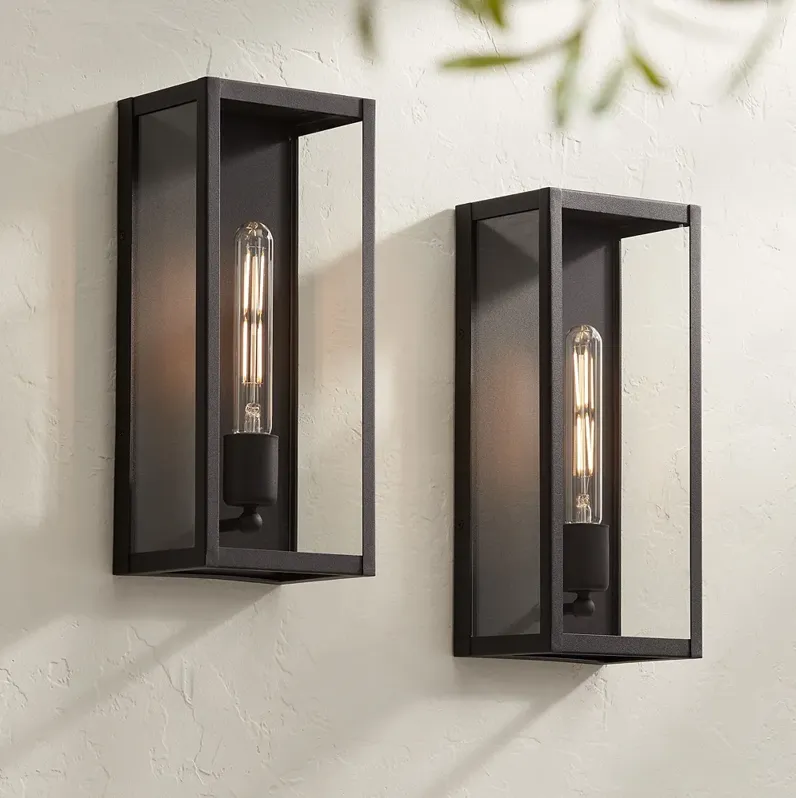 Cornell 14 1/4" High Sand Black Box Outdoor Wall Light Set of 2