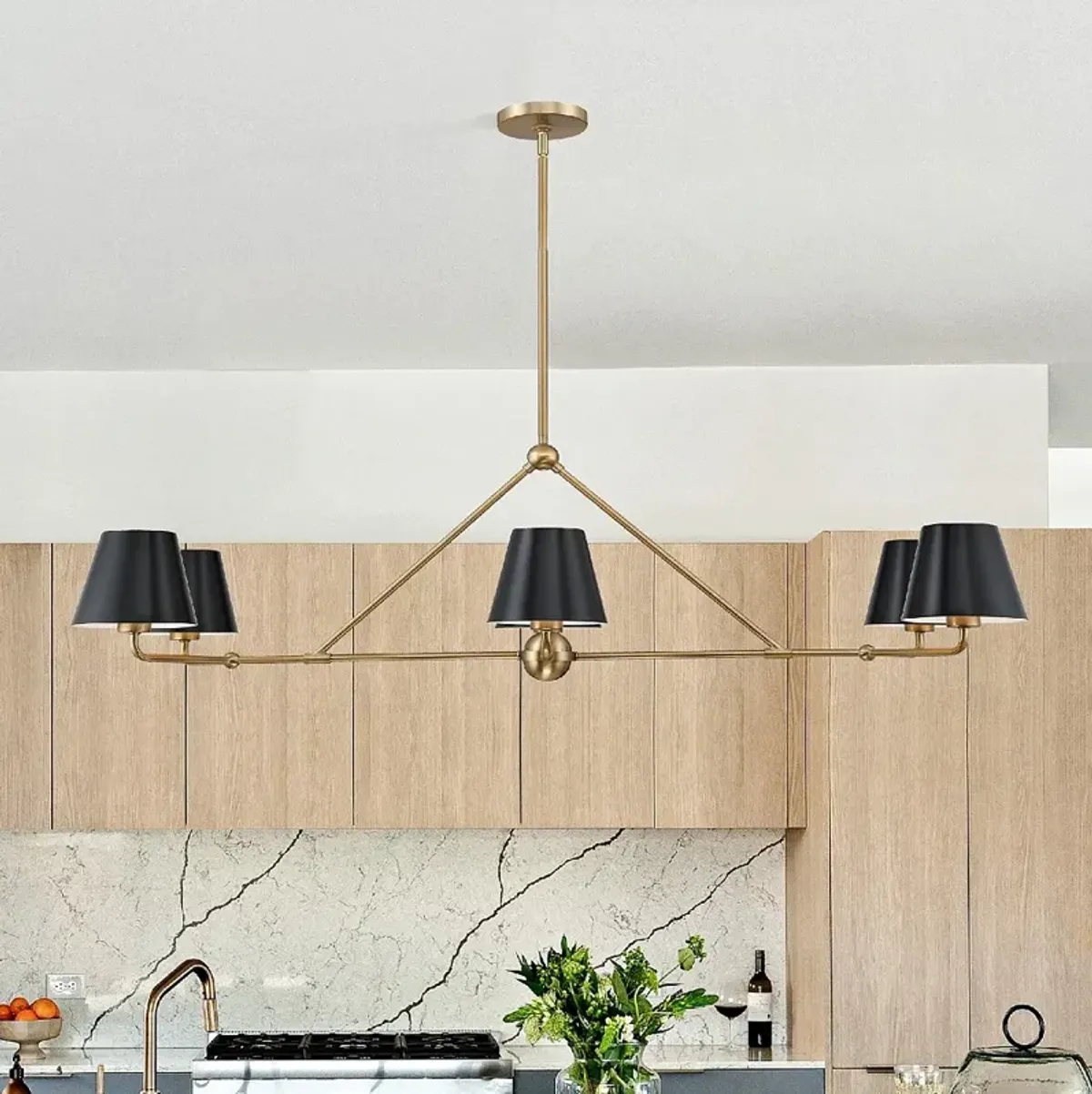 Xavier 46"W Vibrant Gold and Black 6-Light Linear Chandelier