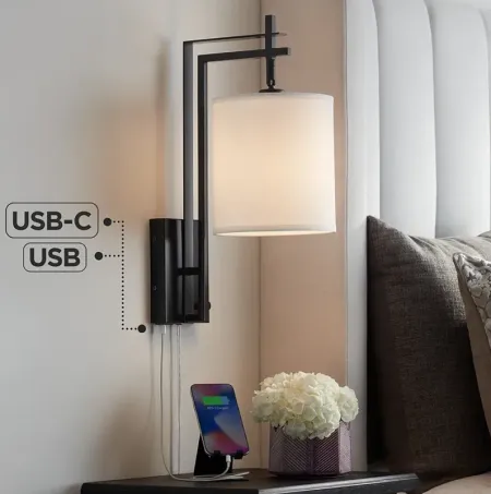 Possini Euro Torrance Plug-In Wall Lamp with Dual USB Ports