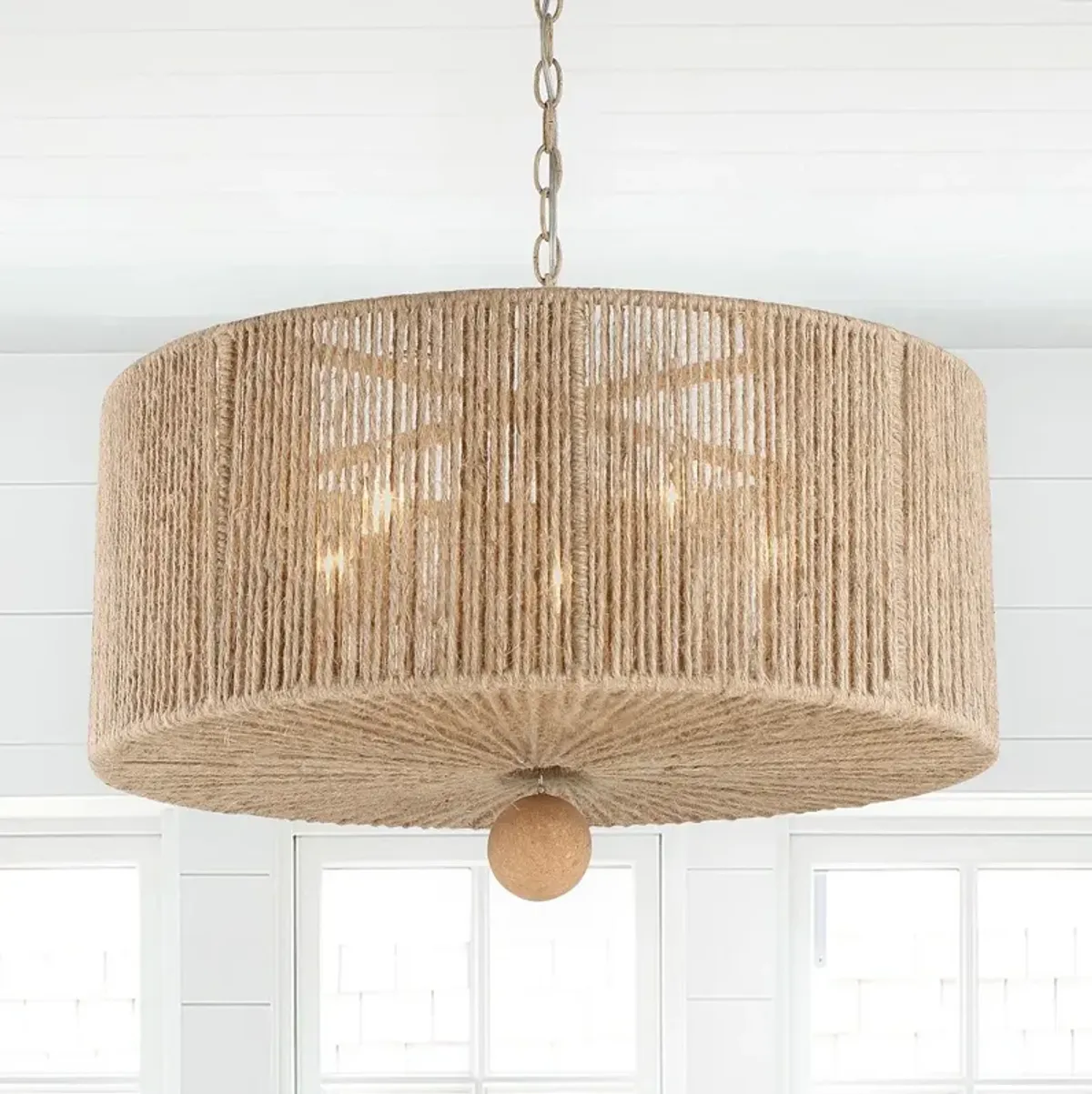 Crystorama Jessa 24" Wide Natural Jute Fabric Drum Pendant Light