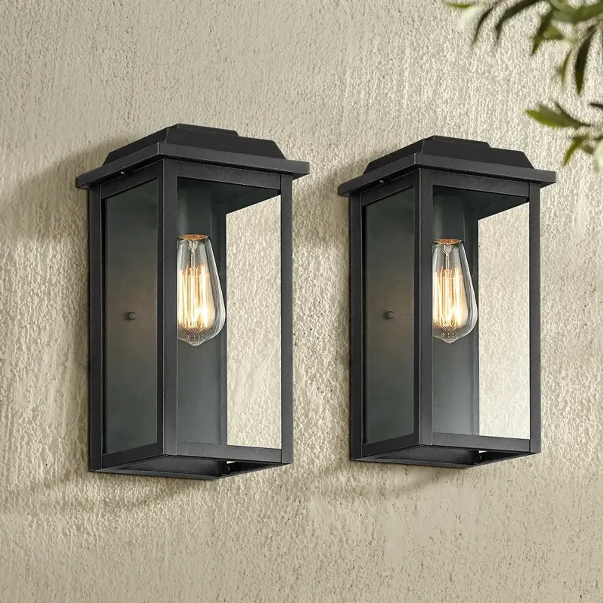 Eastcrest 14"H Textured Black Finish Steel Outdoor Wall Light Set of 2