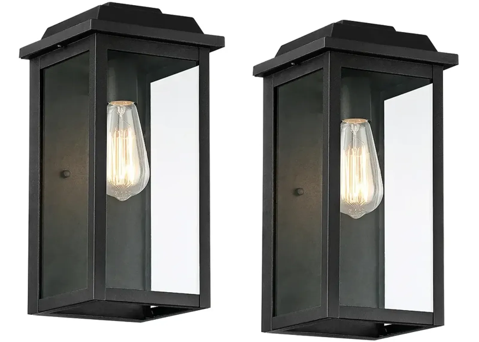 Eastcrest 14"H Textured Black Finish Steel Outdoor Wall Light Set of 2