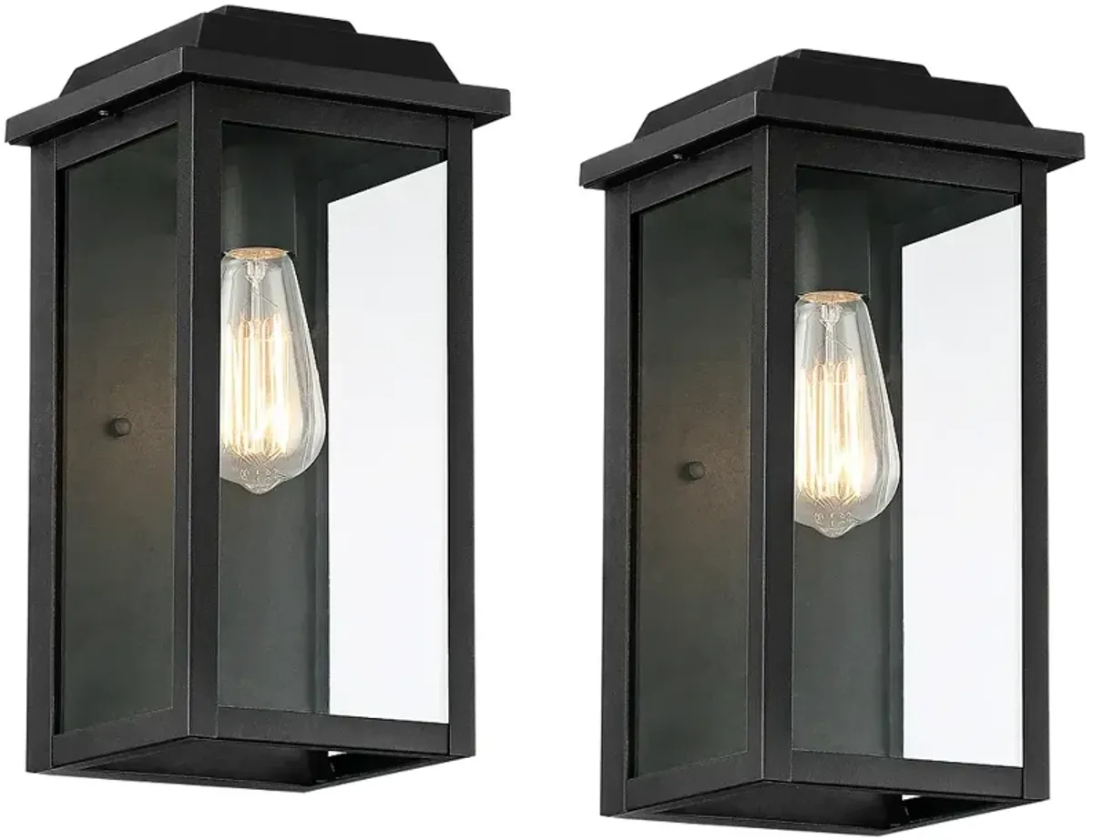 Eastcrest 14"H Textured Black Finish Steel Outdoor Wall Light Set of 2