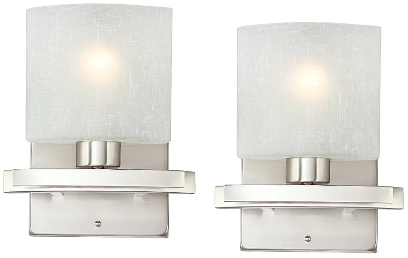 Possini Euro Linen Glass 8 1/2"W Brushed Nickel Wall Sconce Set of 2