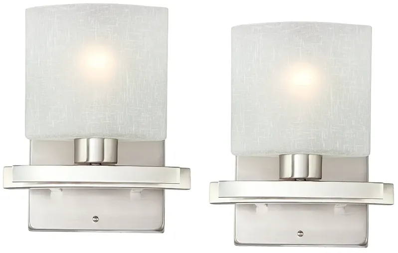 Possini Euro Linen Glass 8 1/2"W Brushed Nickel Wall Sconce Set of 2