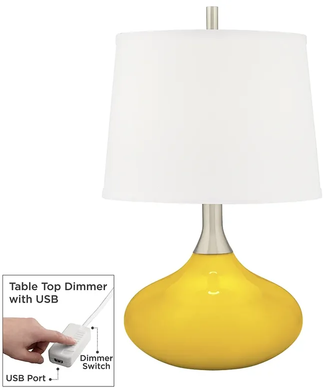 Color Plus Felix 24" Citrus Yellow Modern Table Lamp with Cord Dimmer