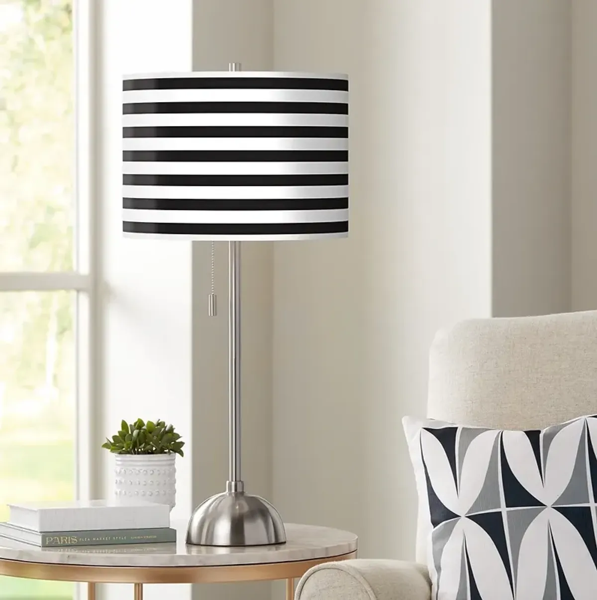 Giclee Glow 28" High Black White Horizontal Stripe Brushed Nickel Lamp