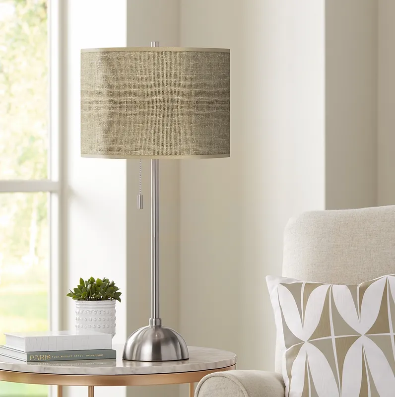 Giclee Glow 28" High Burlap Print Brushed Nickel Table Lamp