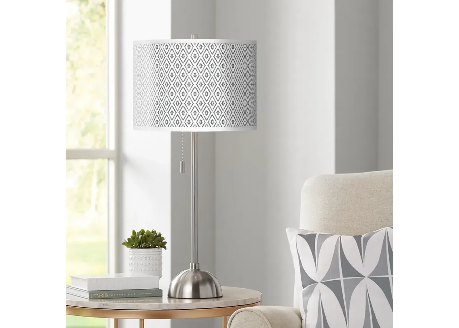 Giclee Glow 28" High Diamonds Shade with Brushed Nickel Table Lamp