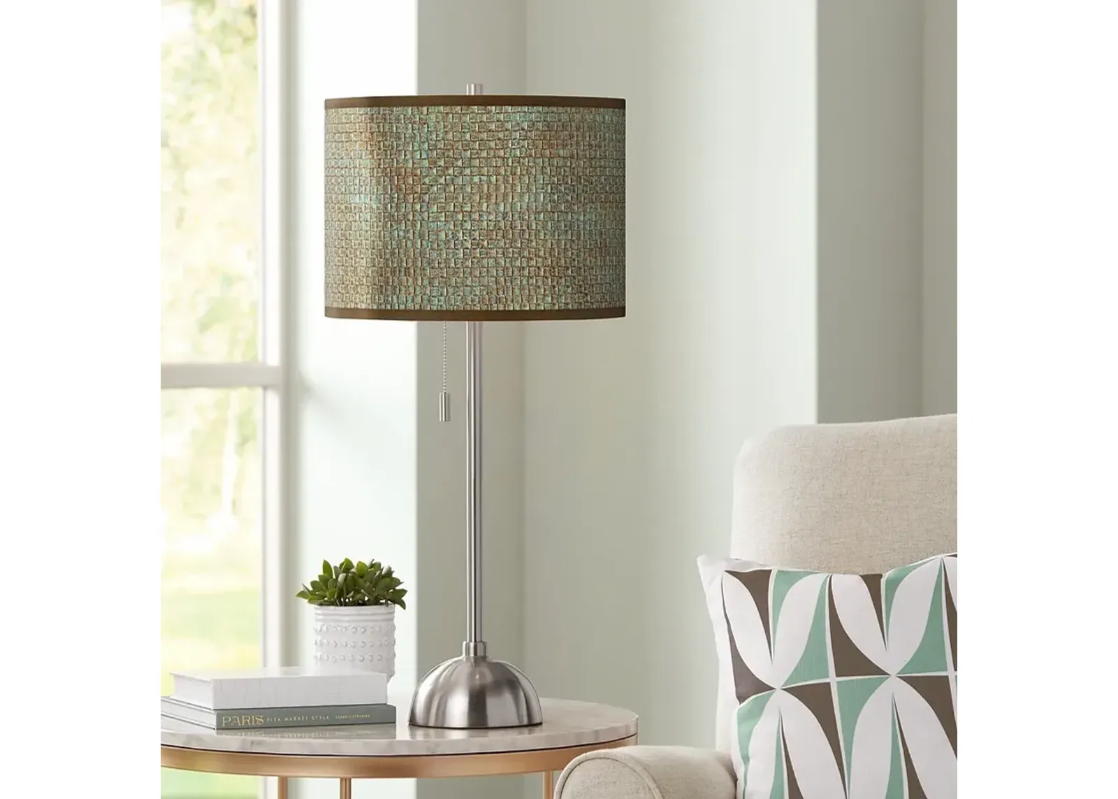 Giclee Glow 28" High Interweave Patina Shade Brushed Nickel Table Lamp