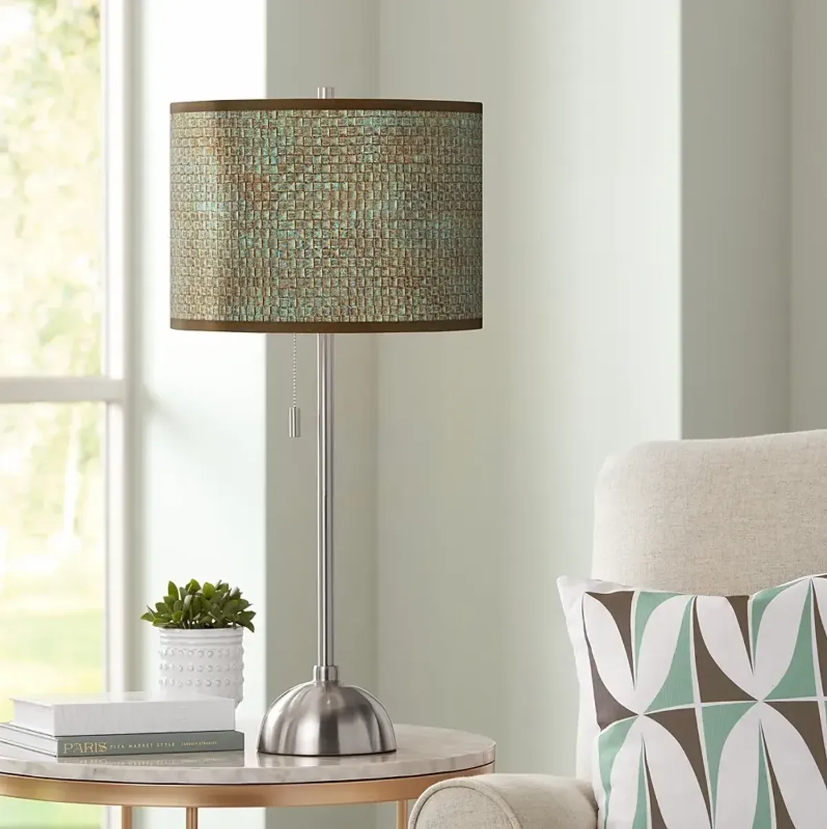 Giclee Glow 28" High Interweave Patina Shade Brushed Nickel Table Lamp