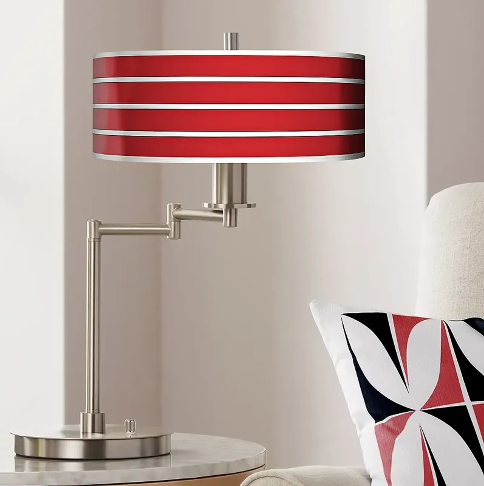 Bold Red Stripe Giclee Shade LED Swing Arm Desk Lamp