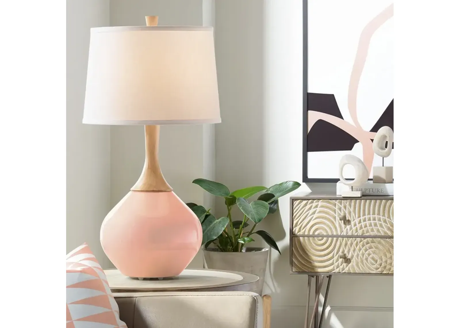 Color Plus Wexler 31" White Shade Mellow Coral Pink Table Lamp