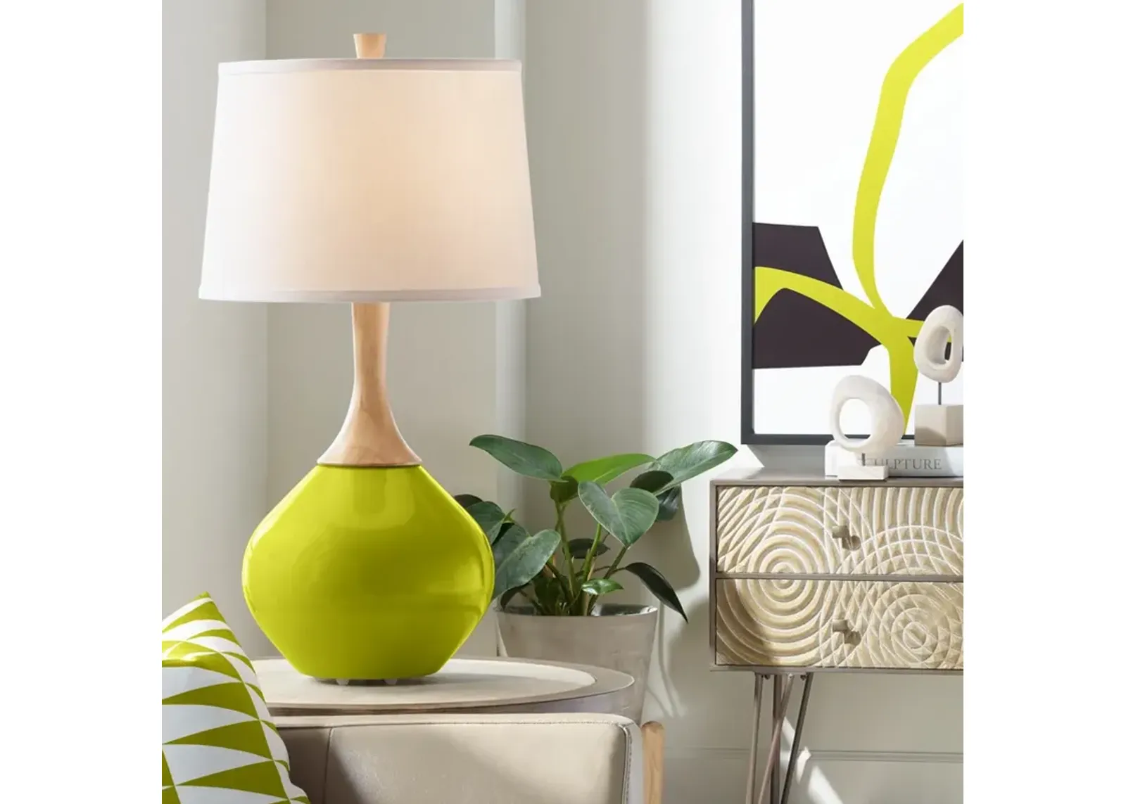 Color Plus Wexler 31" Modern White Shade Olive Green Table Lamp