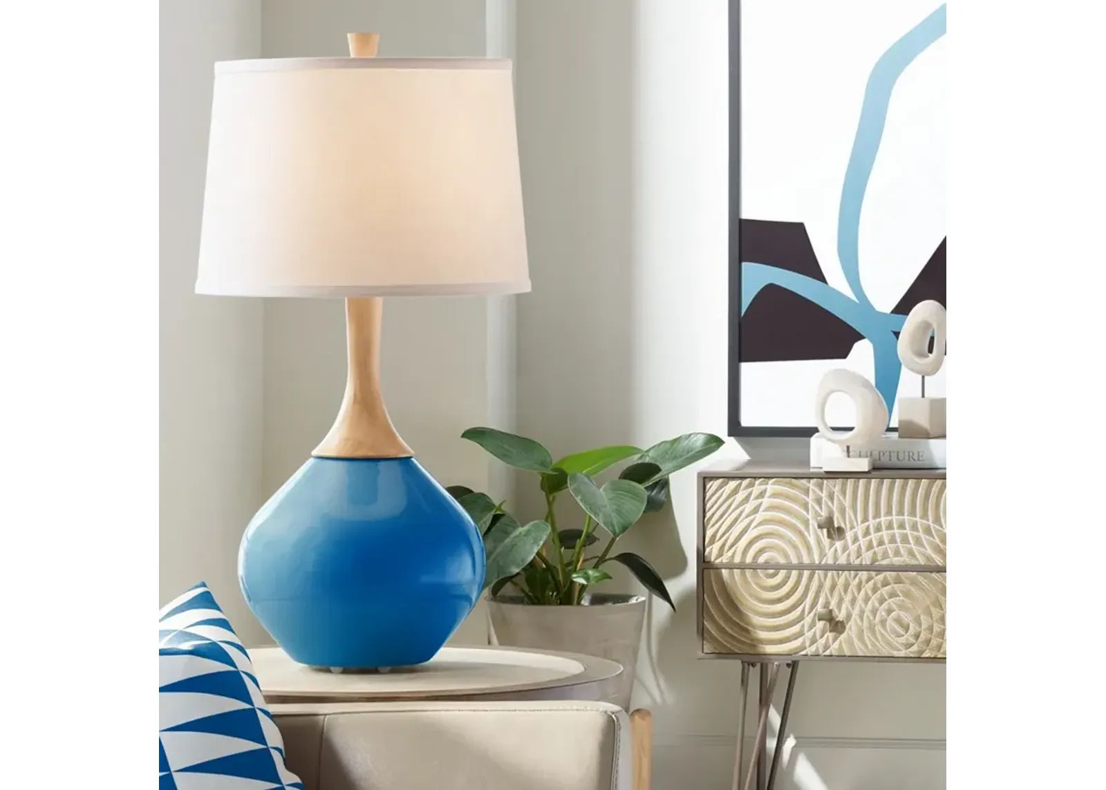 Color Plus Wexler 31" White Shade Hyper Blue Modern Table Lamp