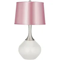 Spencer Modern Table Lamp in Winter White with Satin Pale Pink Shade
