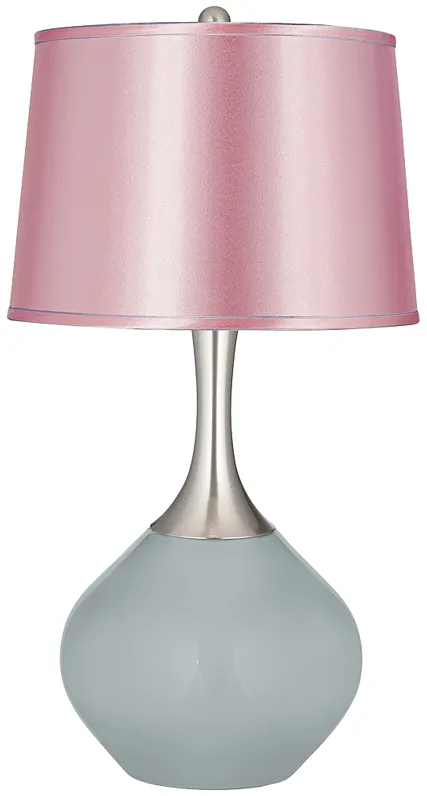 Uncertain Gray Satin Pale Pink Shade Spencer Table Lamp