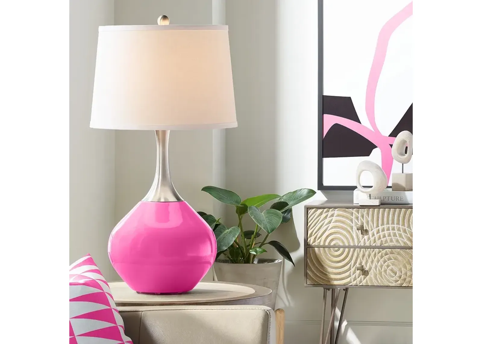 Color Plus Spencer 31" Modern Fuchsia Pink Table Lamp