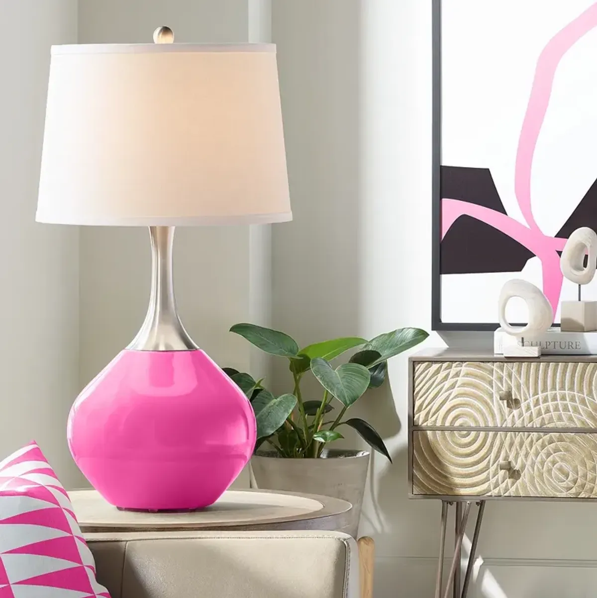 Color Plus Spencer 31" Modern Fuchsia Pink Table Lamp