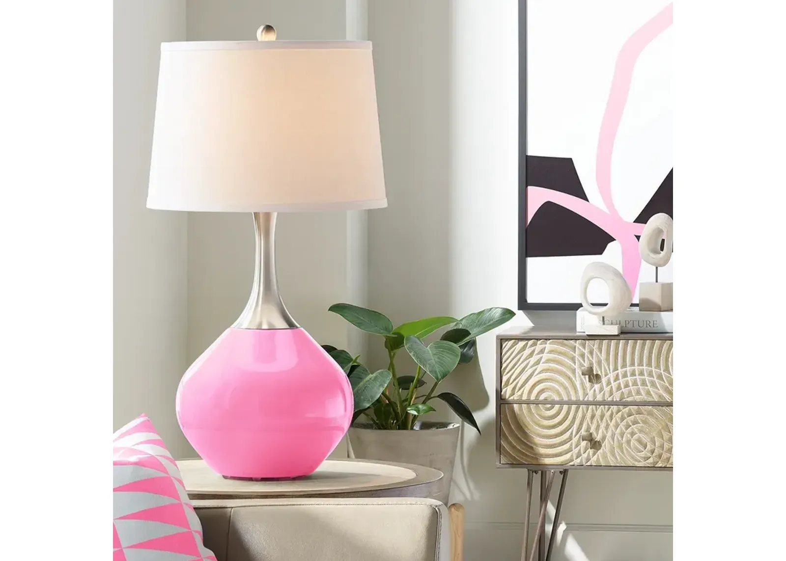 Color Plus Spencer 31" Modern Candy Pink Glass Table Lamp