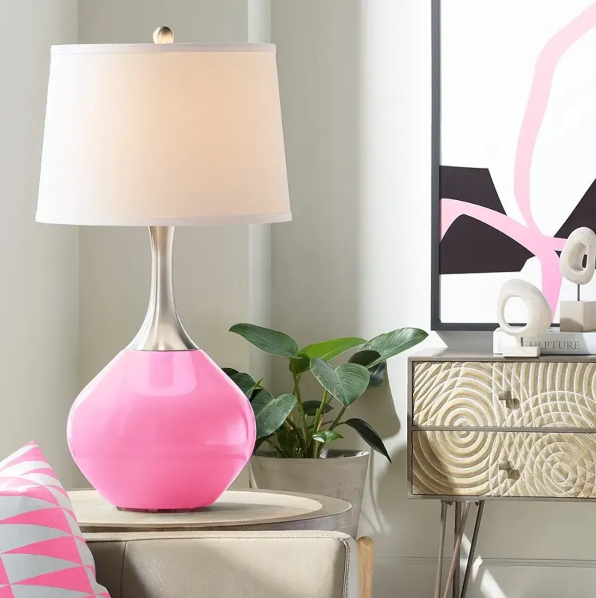 Color Plus Spencer 31" Modern Candy Pink Glass Table Lamp