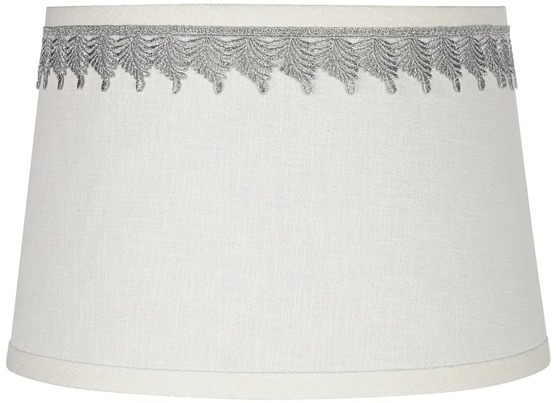 White Linen Shade with Silver Leaf Trim 10x12x8 (Spider)