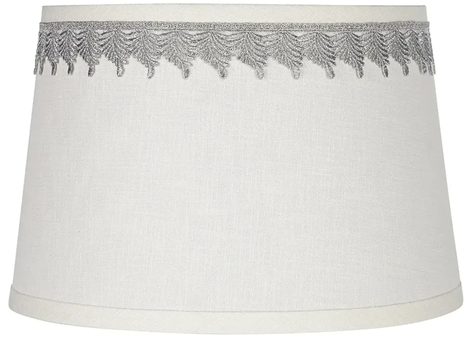 White Linen Shade with Silver Leaf Trim 10x12x8 (Spider)