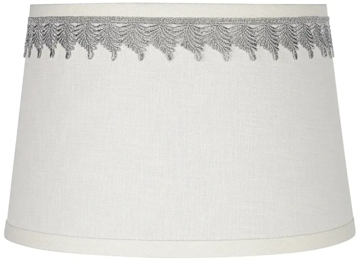 White Linen Shade with Silver Leaf Trim 10x12x8 (Spider)