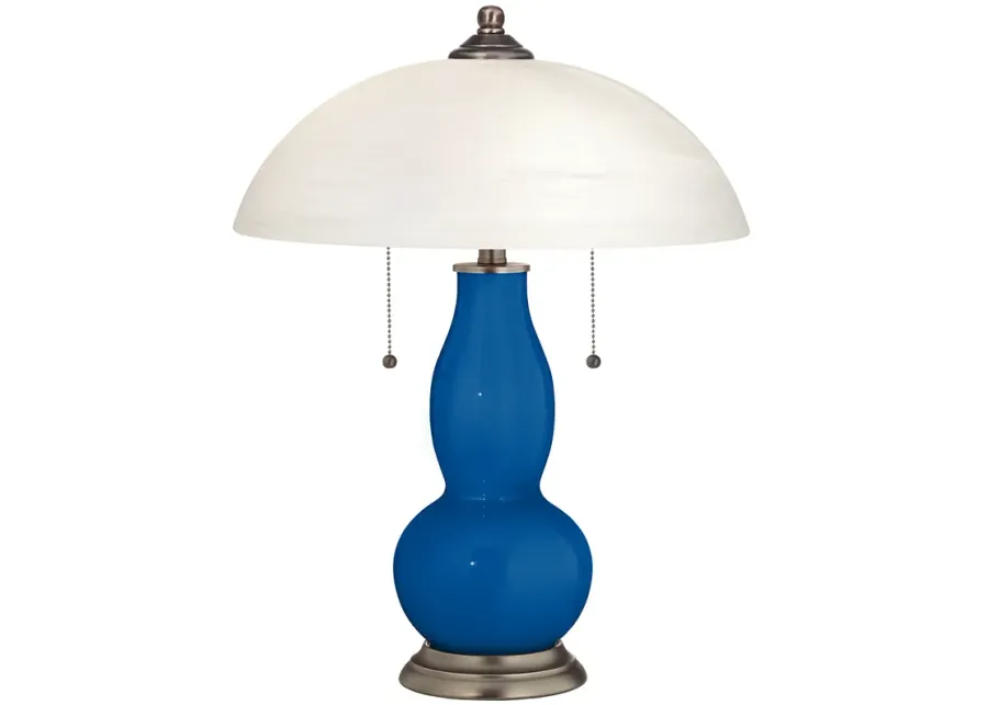 Hyper Blue Gourd-Shaped Table Lamp with Alabaster Shade