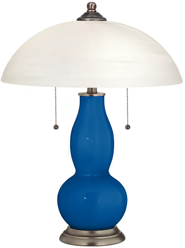 Hyper Blue Gourd-Shaped Table Lamp with Alabaster Shade